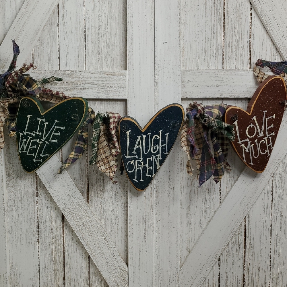 Heart-Shaped Wood Wall Decor Live Well, Laugh Often, Love Much Hanger Country